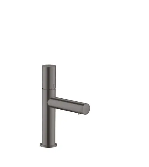 Einhebel-Waschtischmischer in brushed black chrome von AXOR mit einem schlanken Design und einem seitlichen Hebel zur Temperaturregulierung.